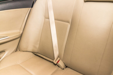 Car seat belt in Back passenger seats in modern car. Interior detail.