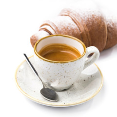 coffee cup with croissant isolated