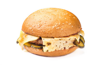 hamburger with beef and cheese isolated