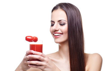 girl with cherry tomatoes and juice 