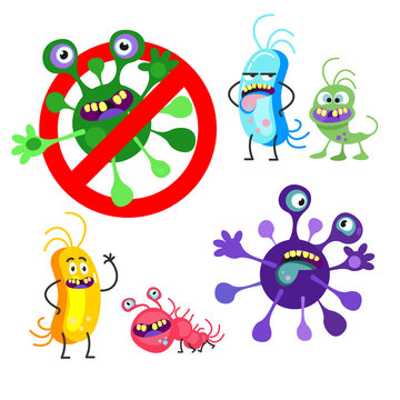 Bad viruses and bacteria. Isolated on white background. Vector cartoon characters.