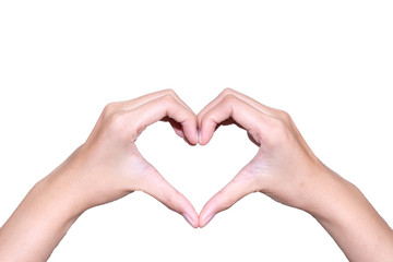 Beautiful Woman hands in the form of heart isolated on white background