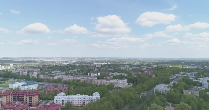 aerial forward fly over Pushkin town, Tsarskoye Selo in summer day, 4k prores footage
