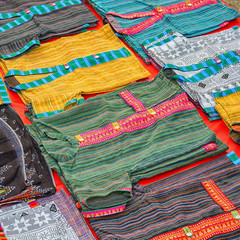 Colored t-shirt on the floor. Laos
