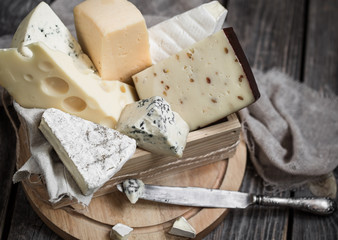 arrangement of gourmet cheeses