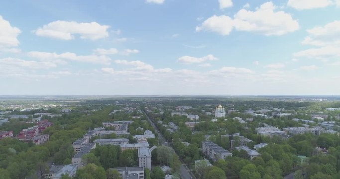 aerial forward fly over Pushkin town, Tsarskoye Selo in summer day, 4k prores footage