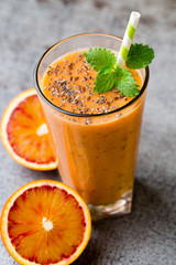 Red Orange Smoothie, decor mint leaves.