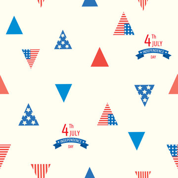 Seamless pattern symbol of usa flag on triangle shape design with stripe on red and stars on blue background for Happy Independence day United states of America, 4th July