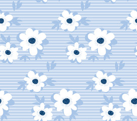 Fototapeta na wymiar pale color summer floral seamless pattern for surface design. blue flower vector illustration for print and web projects.