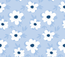 pale color summer floral seamless pattern for surface design. blue flower vector illustration  for print and web projects.
