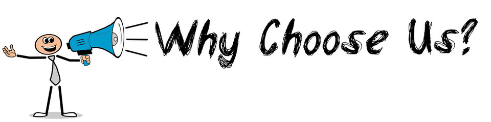 Why Choose Us? / Mann mit Megafon
