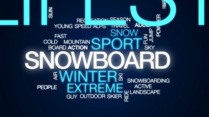 Snowboard animated word cloud, text design animation.