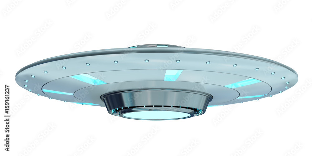 Poster vintage ufo isolated on white background 3d rendering