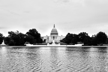 Historic view eastwards across the Capitol Reflecting Pool towards the United States Capitol Building, Union Square, Capitol Hill, Washington DC