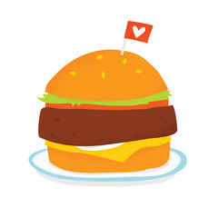 Vegan burger on a plate isolated vector illustration