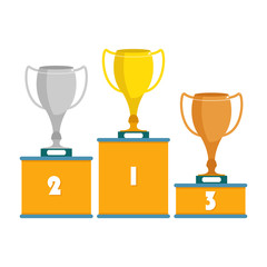 Vector illustration of winners podium and trophy cups