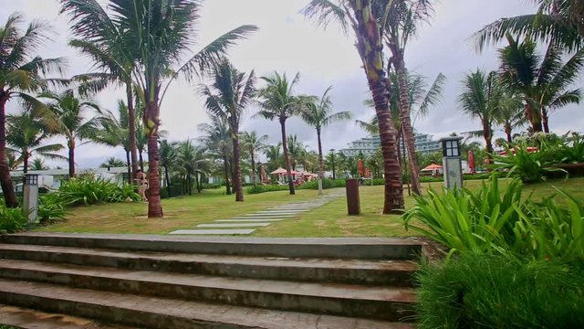 View of Beach Palm Park with Green Lawns and Steps