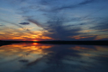 Fototapeta na wymiar The sunset on the lake Dus-Hol. Tuva,Siberia