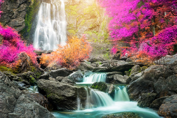 Waterfall in autumn forest 