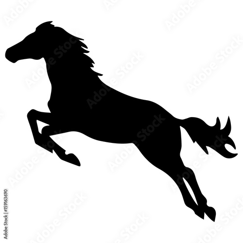 "silhouette of a galloping horse black on a white background" Stock