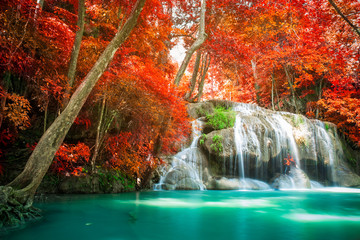 Waterfall in autumn forest 