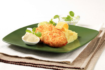 Fried fish with mashed potato