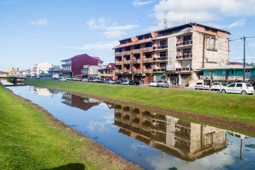 CAYENNE, FRENCH GUIANA - AUGUST 1, 2015: Canal Laussat in the center of Cayenne, capital of French...