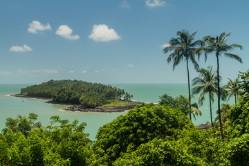 Fototapeta na wymiar View of Ile du Diable (Devil's Island) from Ile Royale in archipelago of Iles du Salut (Islands of Salvation) in French Guiana