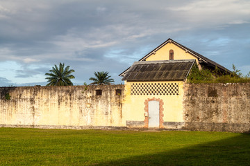 Fototapeta na wymiar Wall of a prison Camp de la Transportation in St Laurent du Maroni, French Guiana