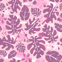 Tropical hipster jungle palm leaf seamless pattern pink