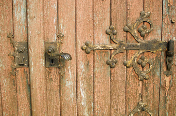 Fragment of ancient door closeup