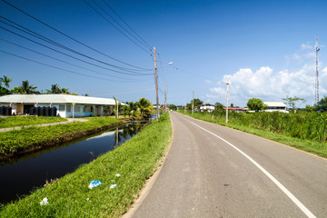 Road and water canal between former plantations in Suriname
