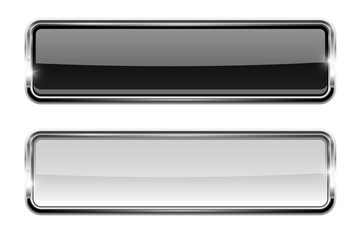 Black and white rectangle glass buttons with metal frame