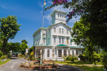 GEORGETOWN, GUYANA - AUGUST 10, 2015: Prime minister official residence in Georgetown, capital of Guyana. - obrazy, fototapety, plakaty