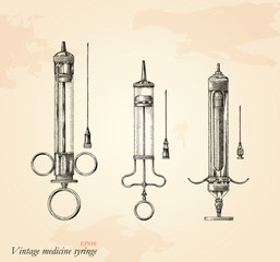 Fototapeta premium Vintage medicine syringe hand drawing,Antique medicine syringe