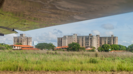 Obraz premium Concrete blocks seen from an airplane at the airport of Ciudad Bolivar, Venezuela