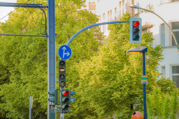 Street traffic lights for road vehicles and tram in the city of Berlin