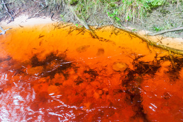 Red colored water of Churun river in National Park Canaima, Venezuela.