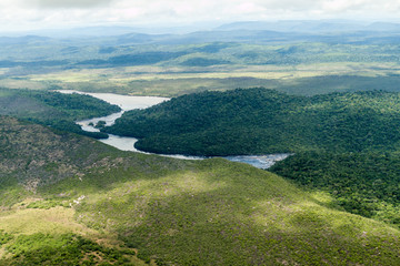 Aerial view of river Carrao flowing into river Caroni in Venezuela