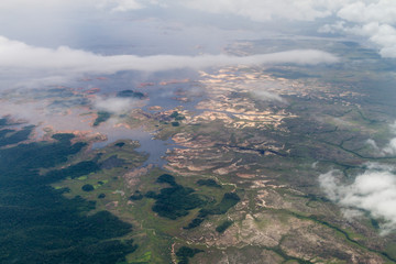 Aerial view of Guri reservoir on the Caroni River in Venezuela.