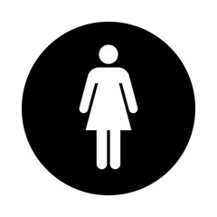 Woman circle icon. Black round icon isolated on white background. Woman simple silhouette. Web site page and mobile app design vector element.