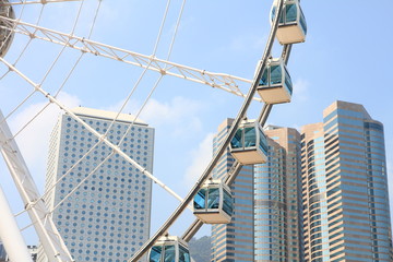 Ferris Wheel and Skyscrapers in Hong Kong