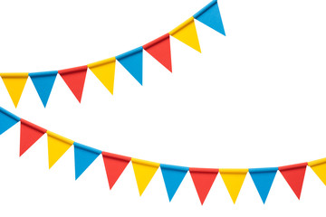 Colorful paper bunting party flags isolated on white background - obrazy, fototapety, plakaty