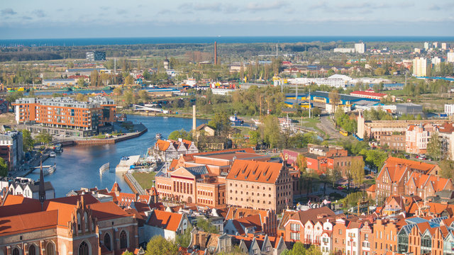 GDANSK, POLAND: Aerial panoramic view of Gdansk.