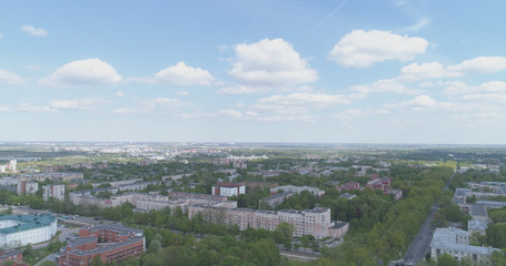 aerial view over streets of Pushkin town, Tsarskoye Selo in summer day, wide photo