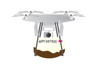 A Drone delivering a birthday cake