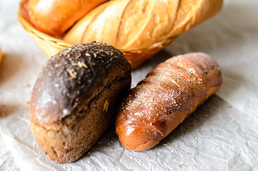 Still life of bread products.