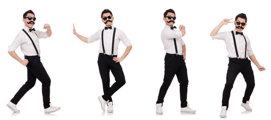 Young man with moustache isolated on white