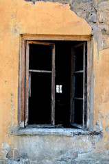 Old wooden vintage window without glasses.