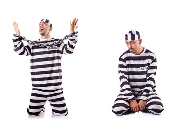 Convict criminal in striped uniform